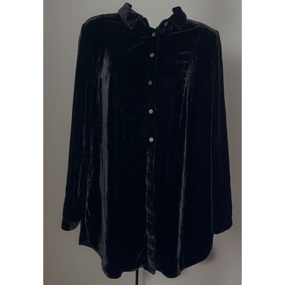 J.Jill M Women Black Velvet Button Down Tunic Goth Witch Victorian Whimsigoth - Picture 1 of 15
